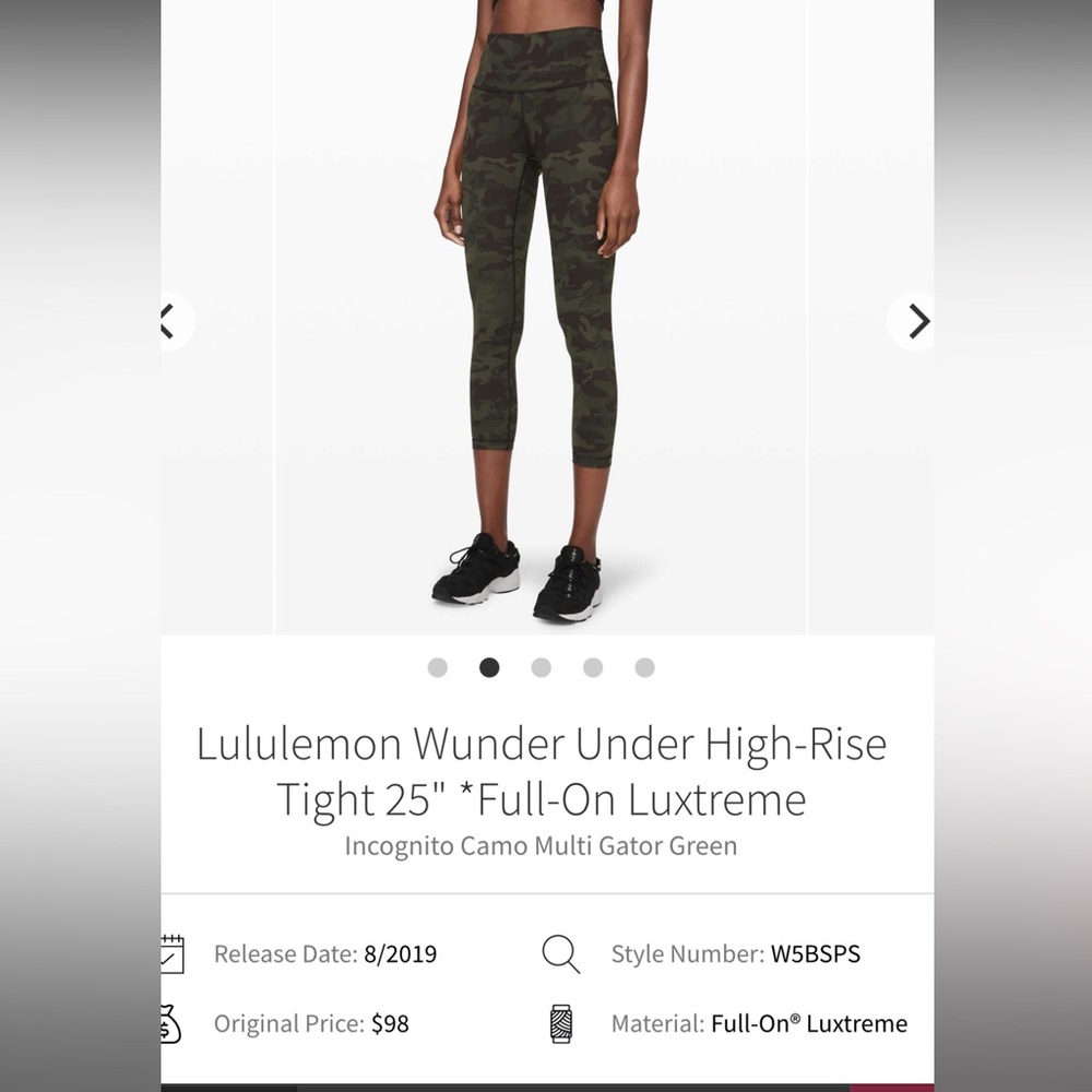 25 Inch Wunder Under Lululemon Leggings - Incognito Camo Multi Gator Green Sz 10